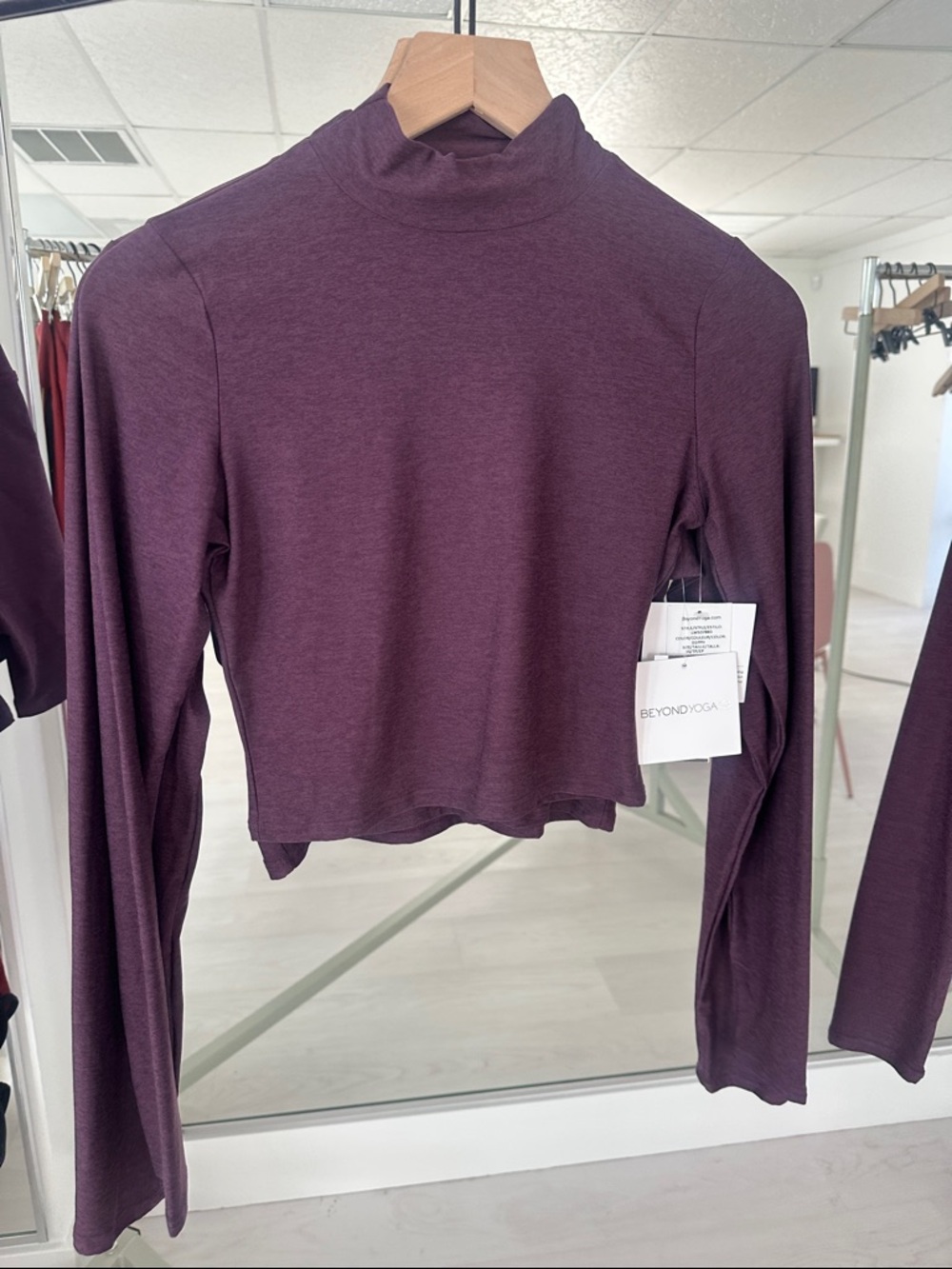 Beyond Yoga Plum Cropped Long-Sleeve Mock Neck Top
